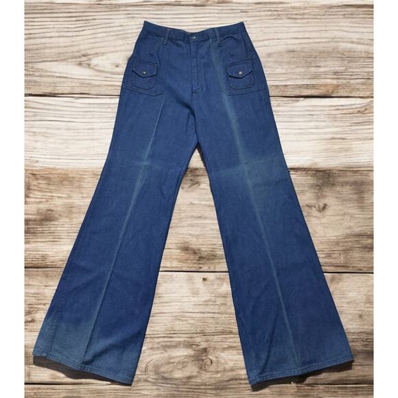 RARE Vintage 70s Lerner Shops Flared Jeans Womens Medium High Rise Bell Bottoms - Picture 1 of 10